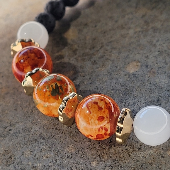 🖤3/$50 Quartz & Ceramic Swirl Handmade Lava Bead Bracelet - Picture 2 of 9